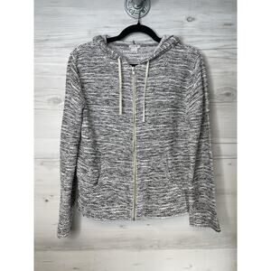 J Crew Hoodie Womens Medium Gray Black White Full Zip Sweater Knit Pullover